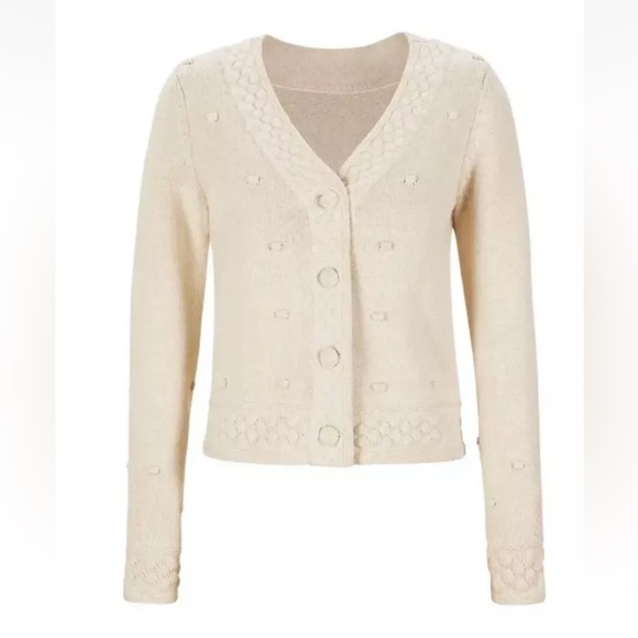CABI 6169 Retro Neutral Ivory Knit Cardigan Sweater Women’s Size Medium - Picture 2 of 12